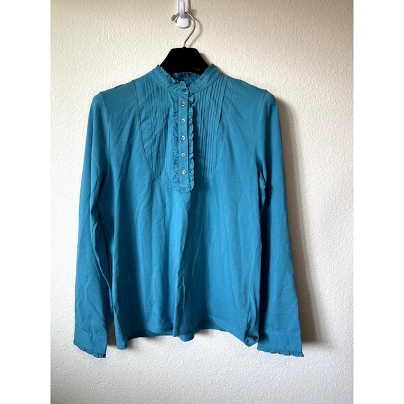 Vintage Charter Club Aqua Blouse XL Ruffle Neck Long Sleeve Top - Picture 1 of 7